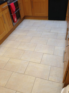 Poreclain floor tile deep cleaned after